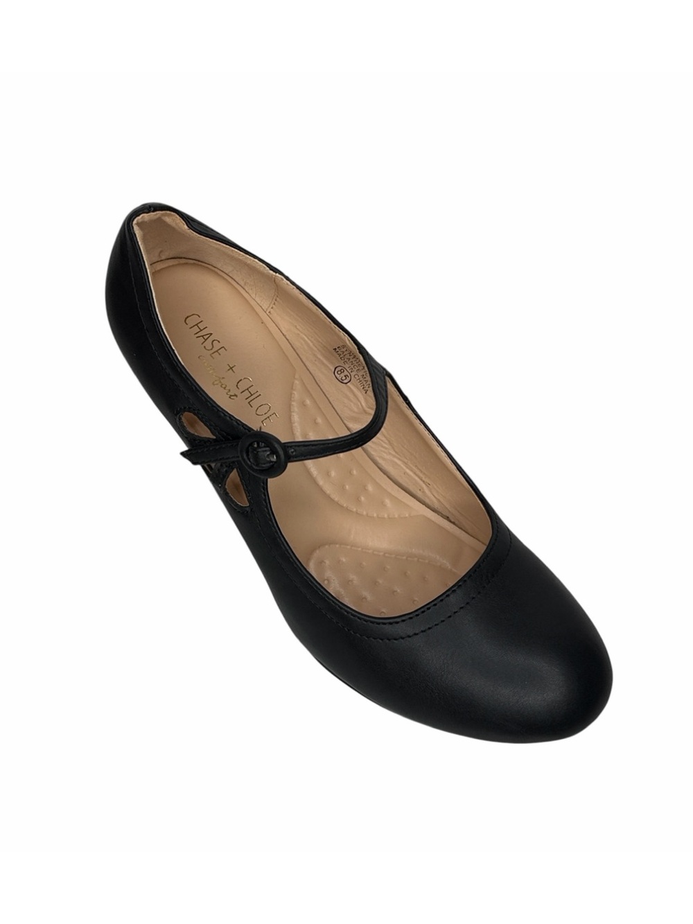 Chase + Chloe Black Mary Jane Ballet Heels with Strap